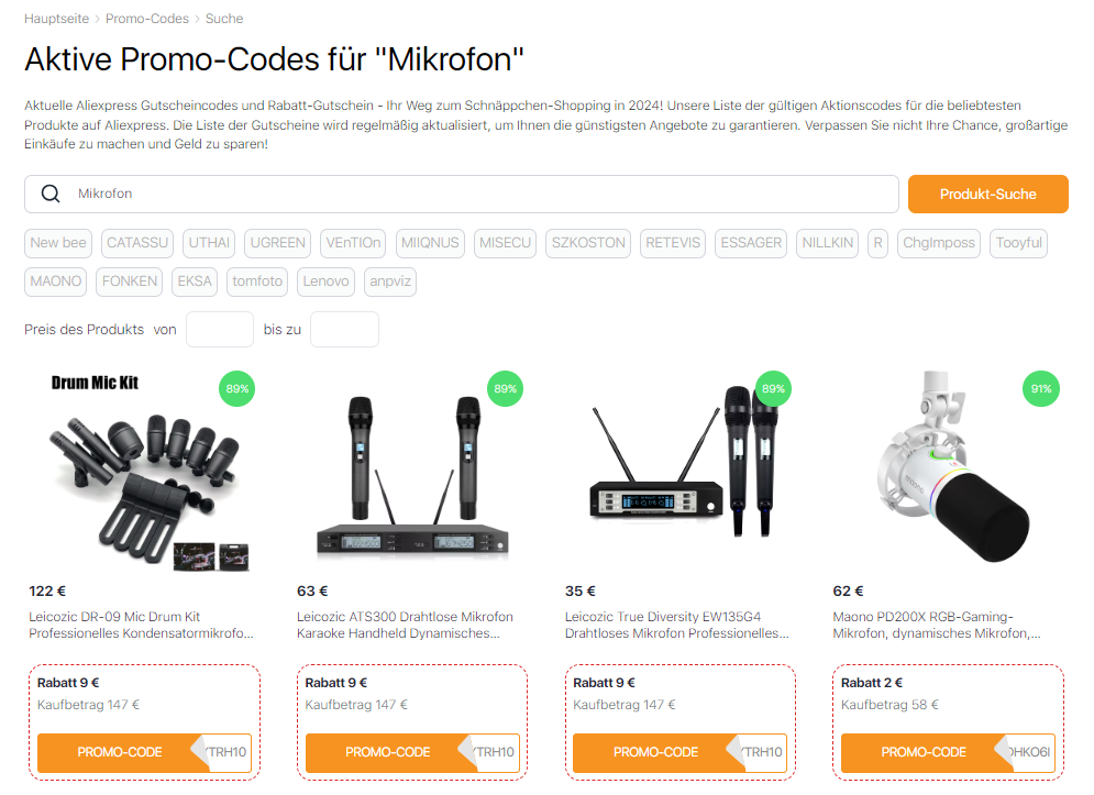 Nierenmikrofon AliExpress promo codes