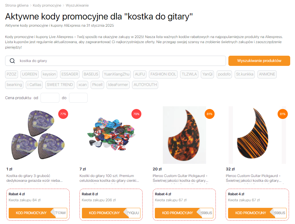 Kostki do gitary Kody promocyjne Aliexpress