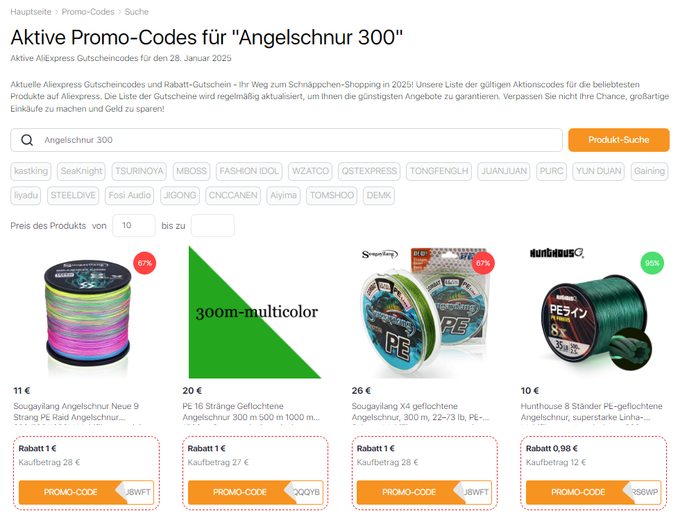 Angelschnur AliExpress promo-codes