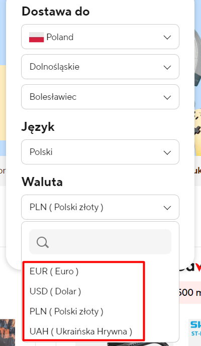 Jak zmienić walutę na Aliexpress