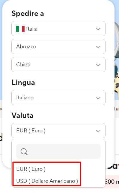 Come cambiare la valuta Aliexpress