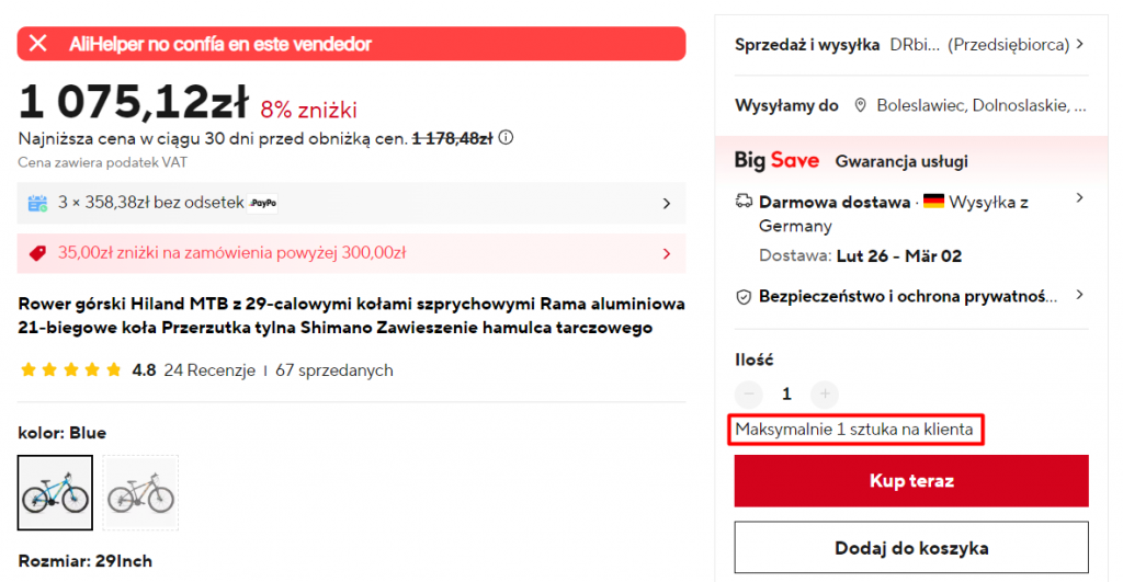 Sprzedawca anulował zamówienie na Aliexpress