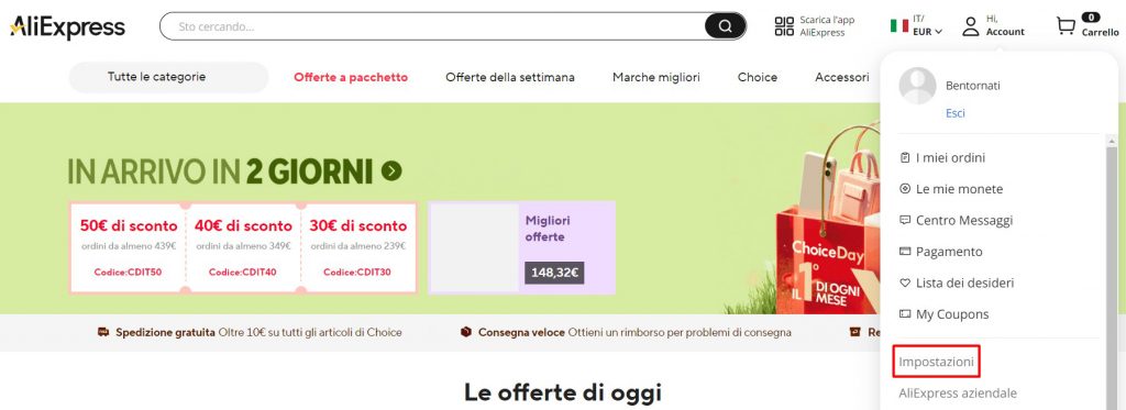 Come eliminare un account Aliexpress sul sito web