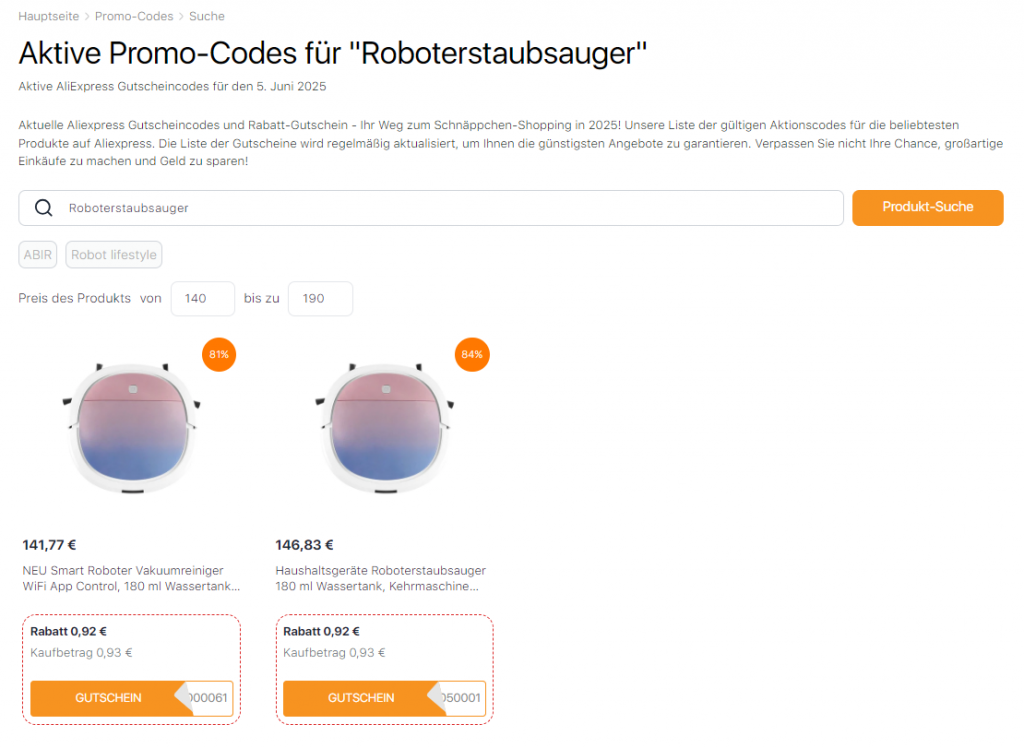 Staubsaugerroboter für die Nassreinigung - AliExpress Promo-Codes