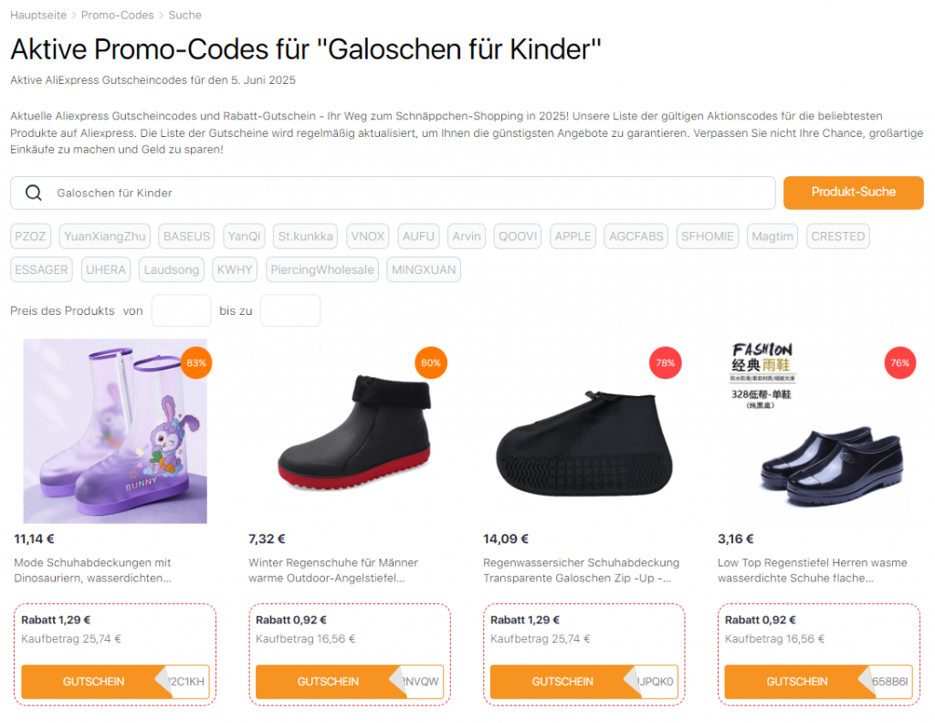 AliExpress-Gutscheine für Galoschen für Kinder