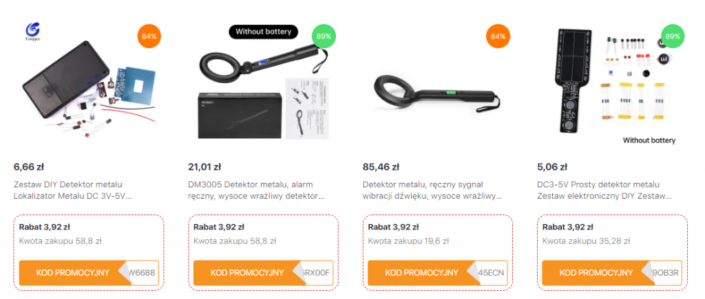 Kopać z wykrywaczem metali - Kody promocyjne AliExpress