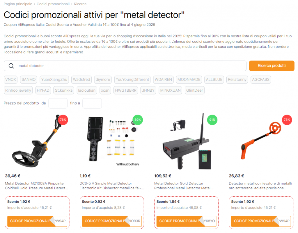 Scavare con un metal detector - Codici promozionali AliExpress