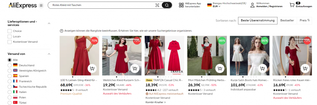 Wie man Kleidung auf Aliexpress findet