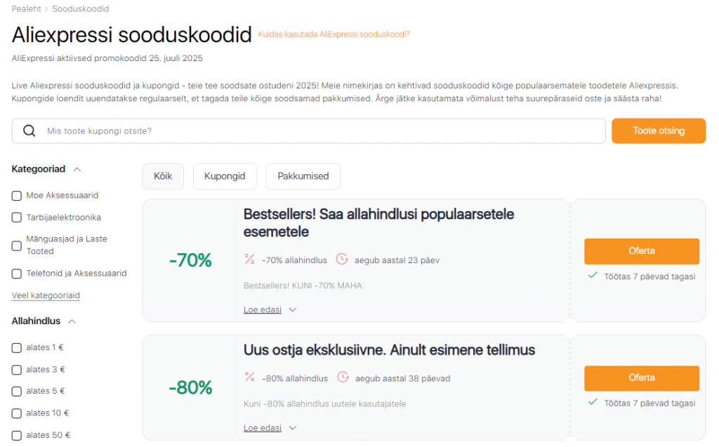 Müük Aliexpressil detsembris 2024 sooduskoodid
