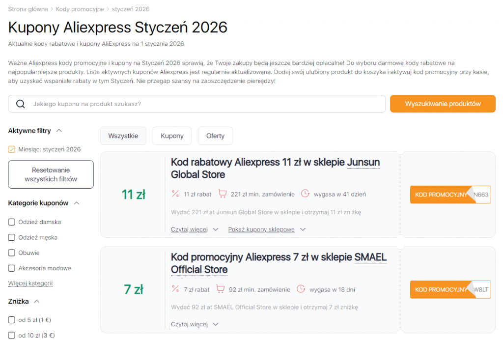 Wyprzedażach na Aliexpress w styczniu kupony rabatowe