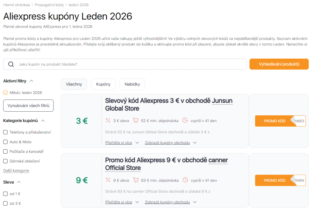 Výprodejích na Aliexpressu leden Slevové kupóny