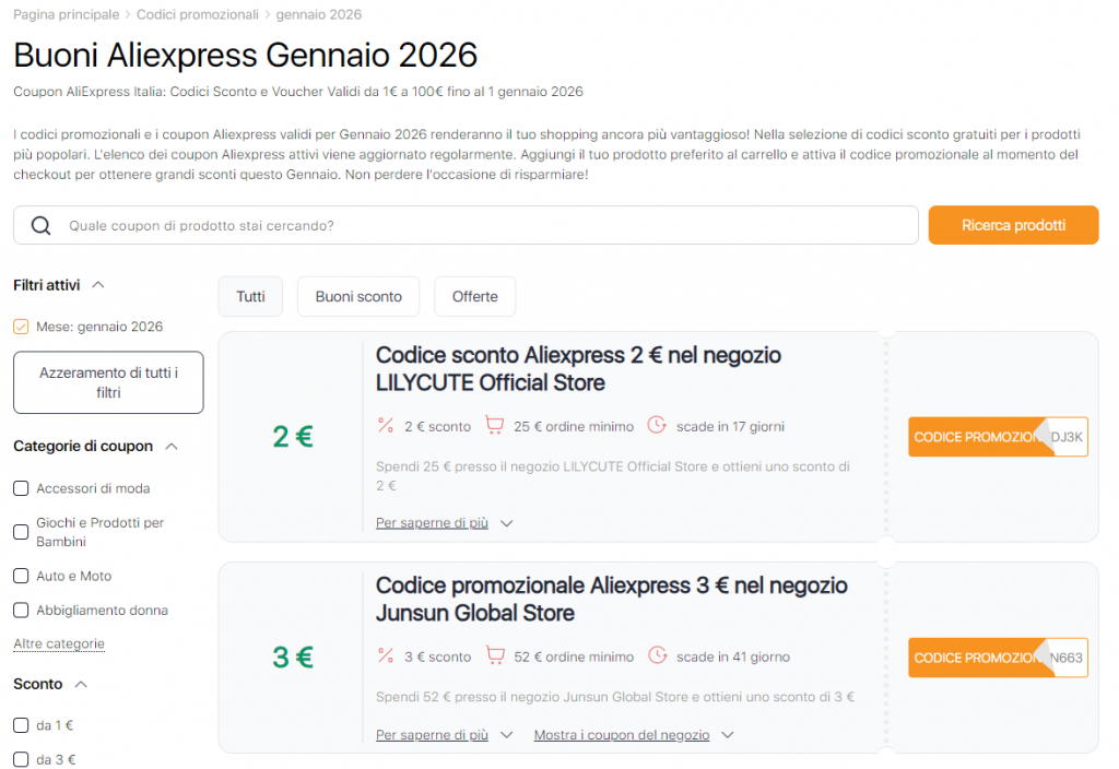 Vendite su Aliexpress gennaio Buoni sconto