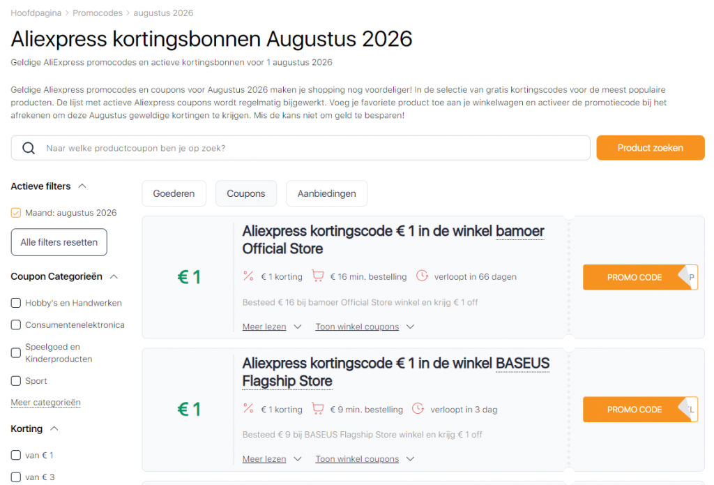 Geldige promocodes voor Aliexpress verkoop