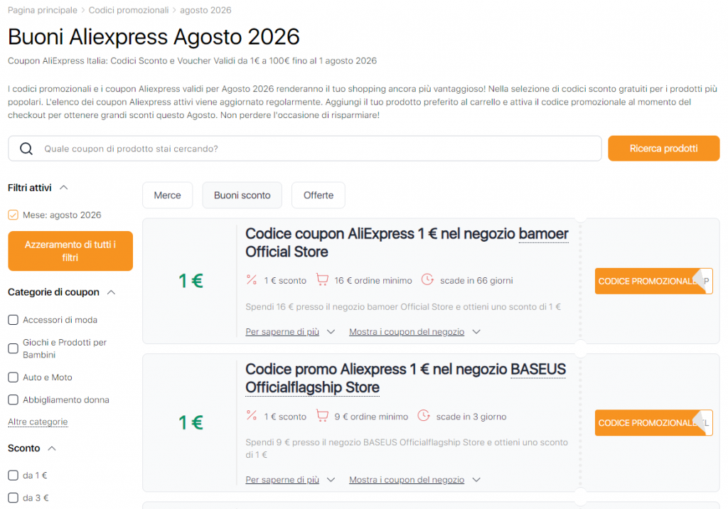 Vendite su Aliexpress Agosto Códigos promocionales
