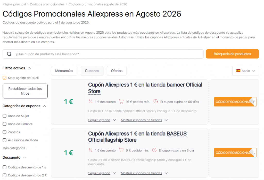 Códigos promocionales válidos para Aliexpress rebajas