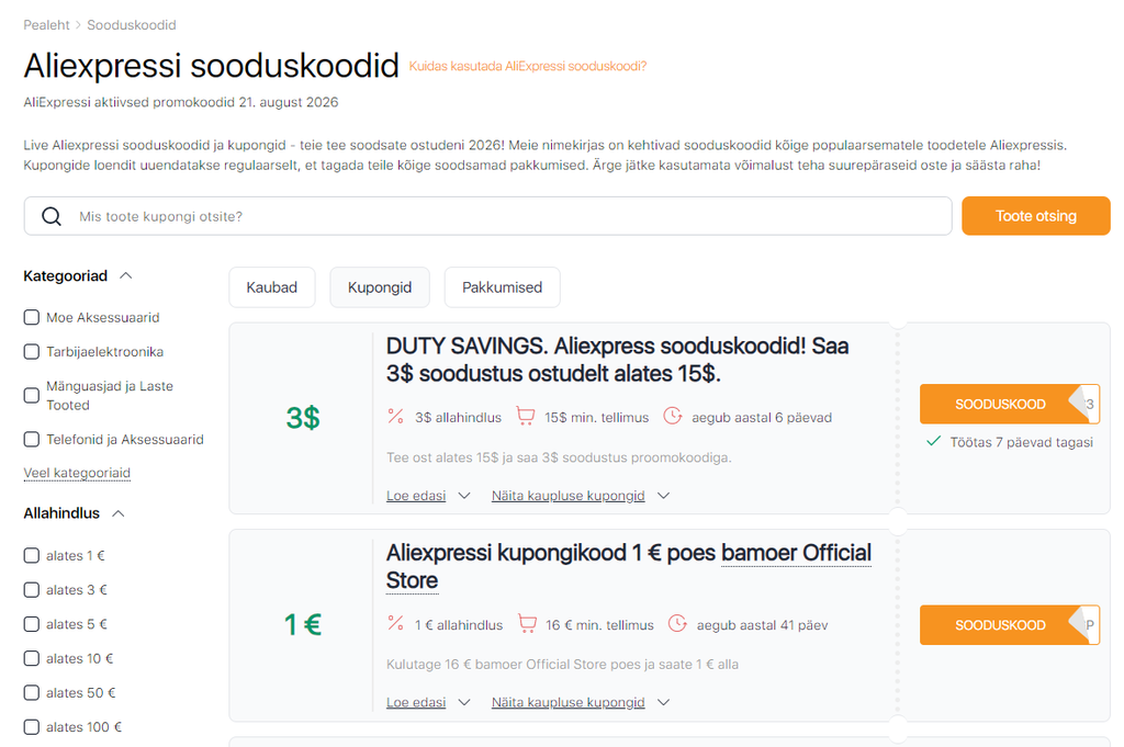 Black Friday AliExpressis sooduskoodid