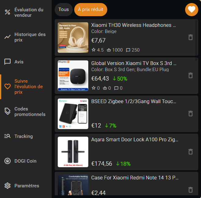 Suivi des prix