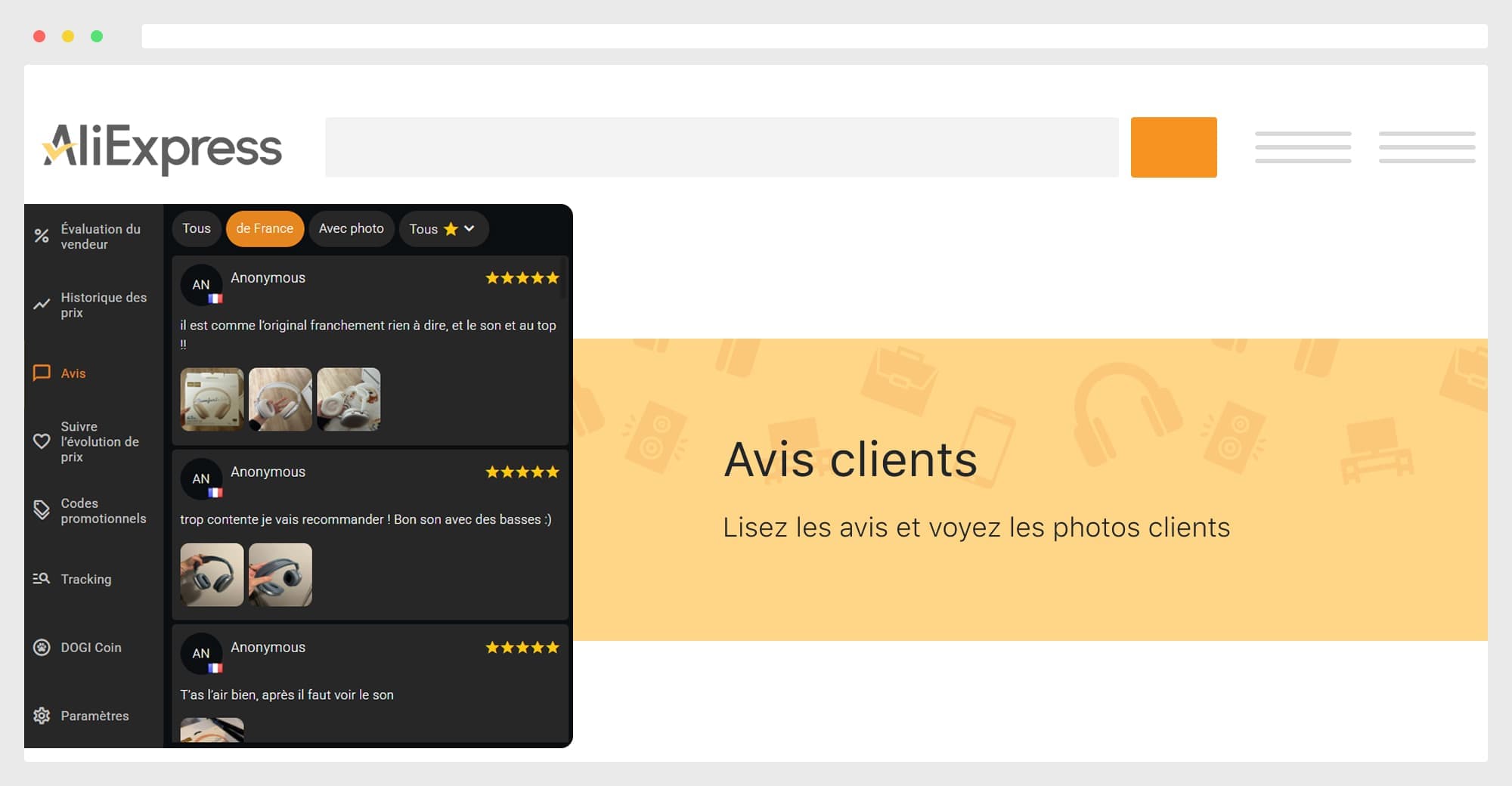AliHelper vous indique si le vendeur pose problème.