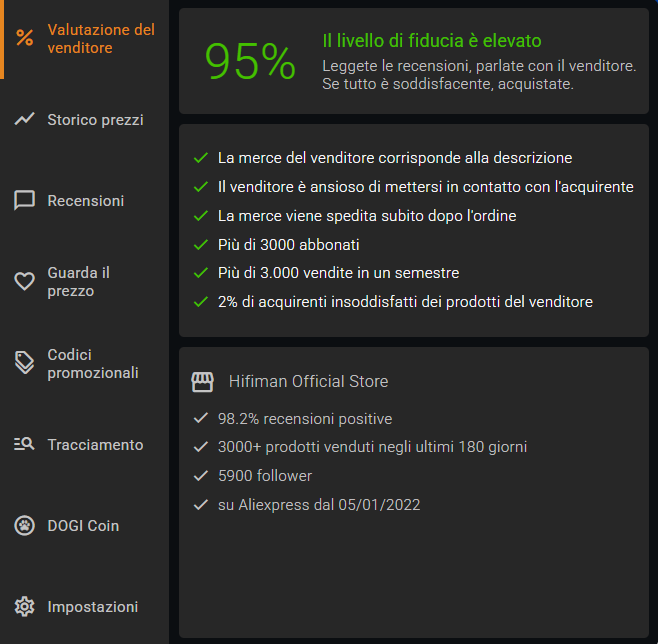 Valutazione dettagliata del venditore