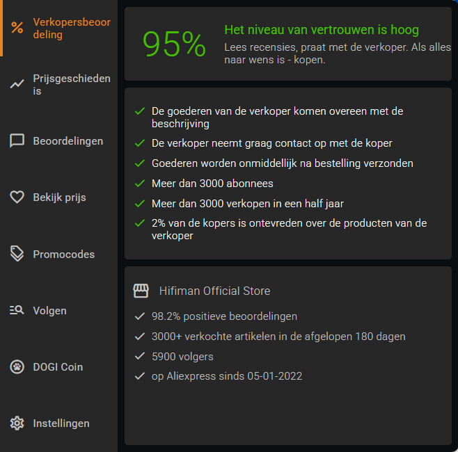 Gedetailleerde verkopersbeoordeling