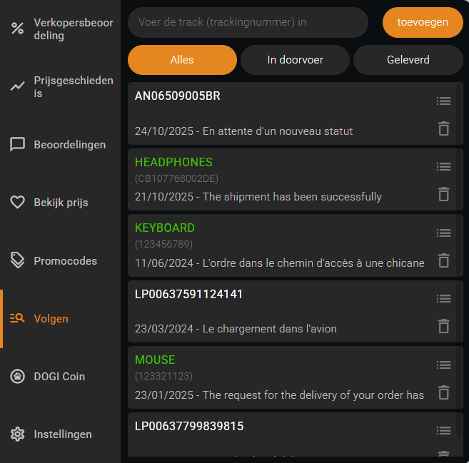 Lijst van gevolgde pakketten