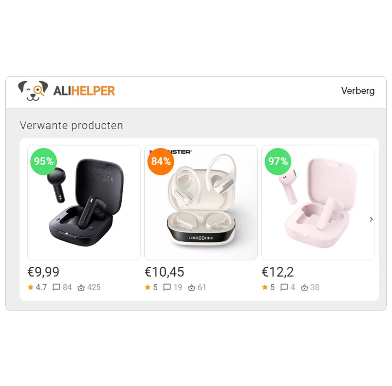 Lijst met vergelijkbare producten