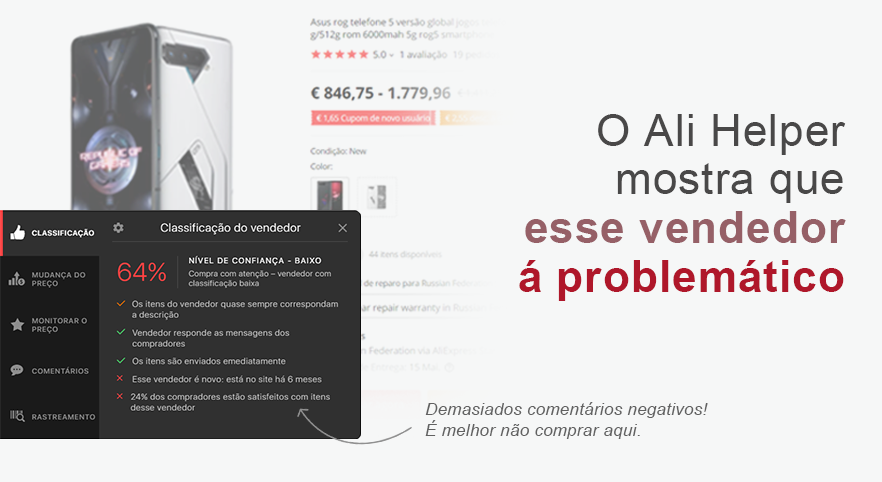 O AliHelper diz-lhe se o vendedor é problemático