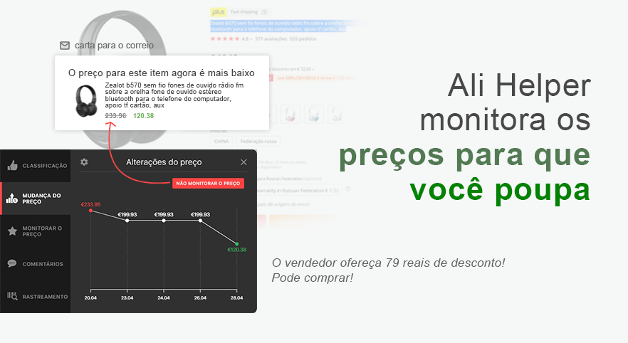 O AliHelper fica de olho no preço para fazer compras baratas!